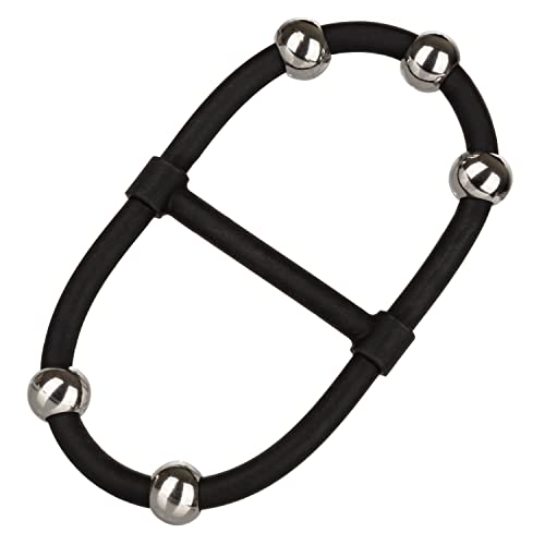 CalExotics Steel Beaded Dual Silicone Maximizer – Black, Waterproof Penis Ring with Movable Beads