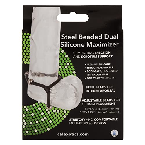 CalExotics Steel Beaded Dual Silicone Maximizer – Black, Waterproof Penis Ring with Movable Beads