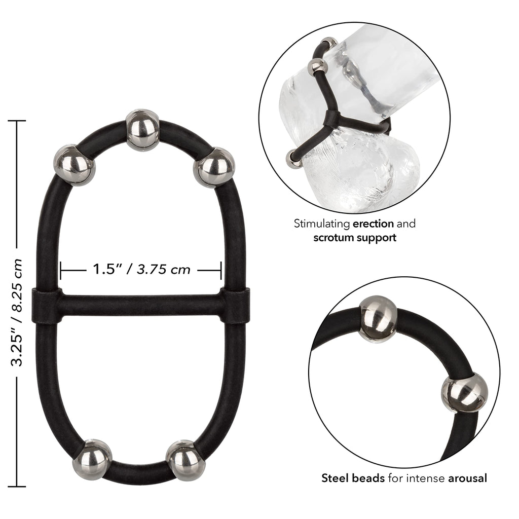 CalExotics Steel Beaded Dual Silicone Maximizer – Black, Waterproof Penis Ring with Movable Beads