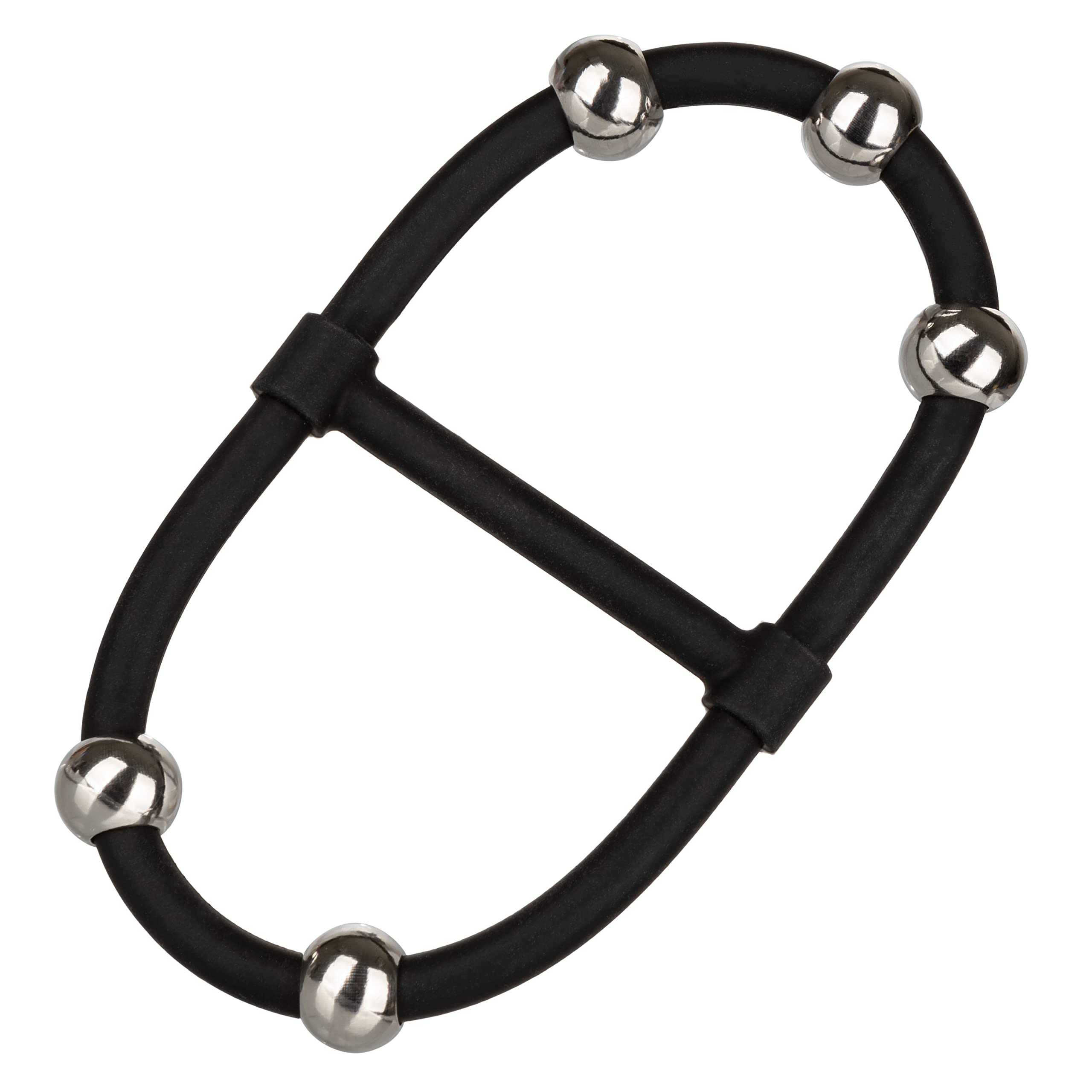 CalExotics Steel Beaded Dual Silicone Maximizer – Black, Waterproof Penis Ring with Movable Beads