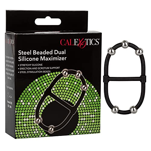 CalExotics Steel Beaded Dual Silicone Maximizer – Black, Waterproof Penis Ring with Movable Beads