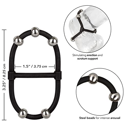 CalExotics Steel Beaded Dual Silicone Maximizer – Black, Waterproof Penis Ring with Movable Beads