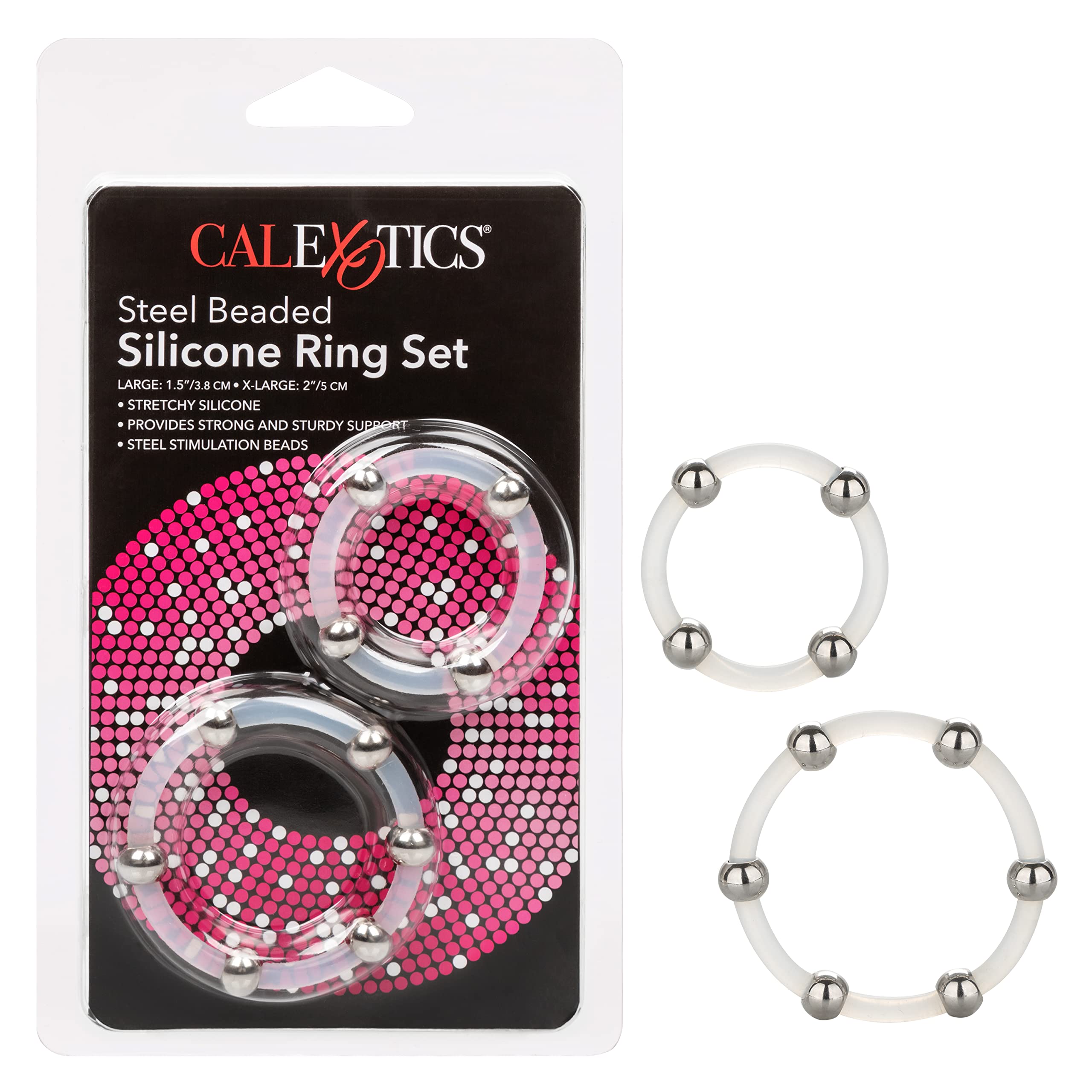 CalExotics Steel Beaded Silicone Ring Set – 2 Sizes for Fit and Stimulation