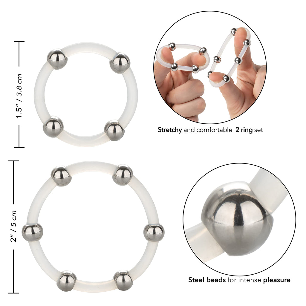 CalExotics Steel Beaded Silicone Ring Set – 2 Sizes for Fit and Stimulation