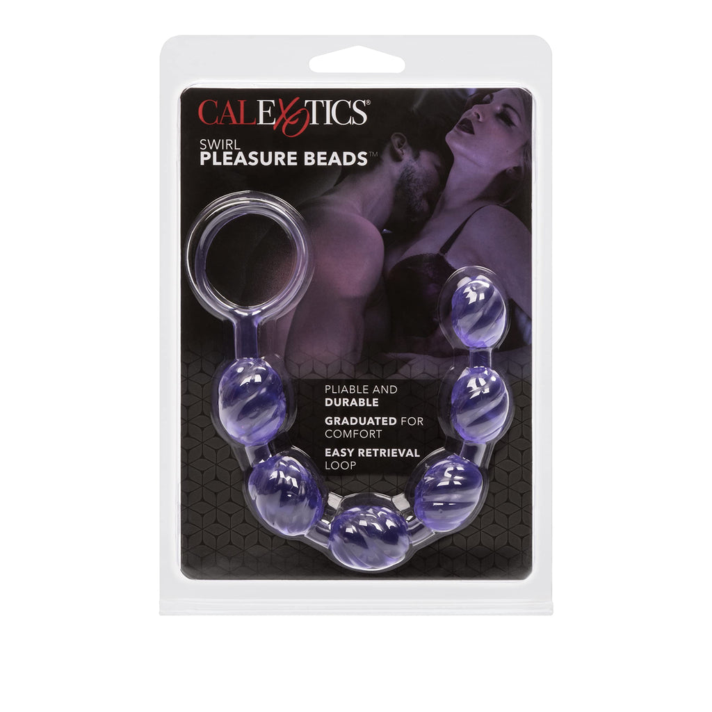 CalExotics Swirl Pleasure Beads – Purple Graduated Flexible Beads with Retrieval Ring