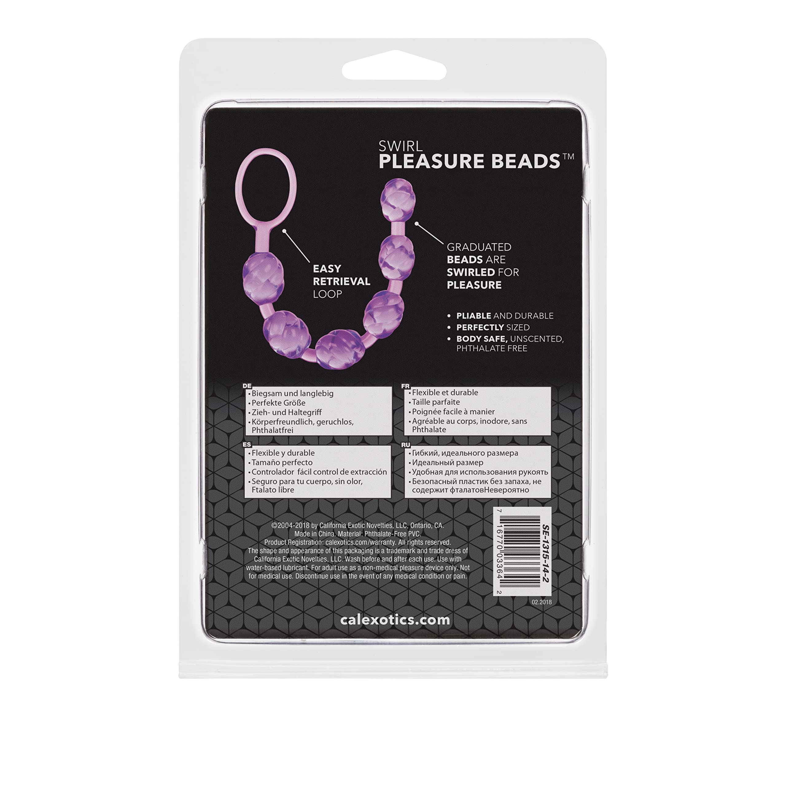 CalExotics Swirl Pleasure Beads – Purple Graduated Flexible Beads with Retrieval Ring