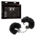 CalExotics Ultra Fluffy Furry Cuffs - Black Metal Bondage Restraints with Removable Fur