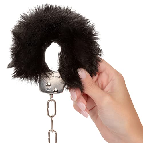 CalExotics Ultra Fluffy Furry Cuffs - Black Metal Bondage Restraints with Removable Fur