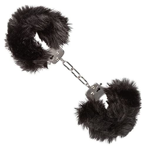 CalExotics Ultra Fluffy Furry Cuffs - Black Metal Bondage Restraints with Removable Fur