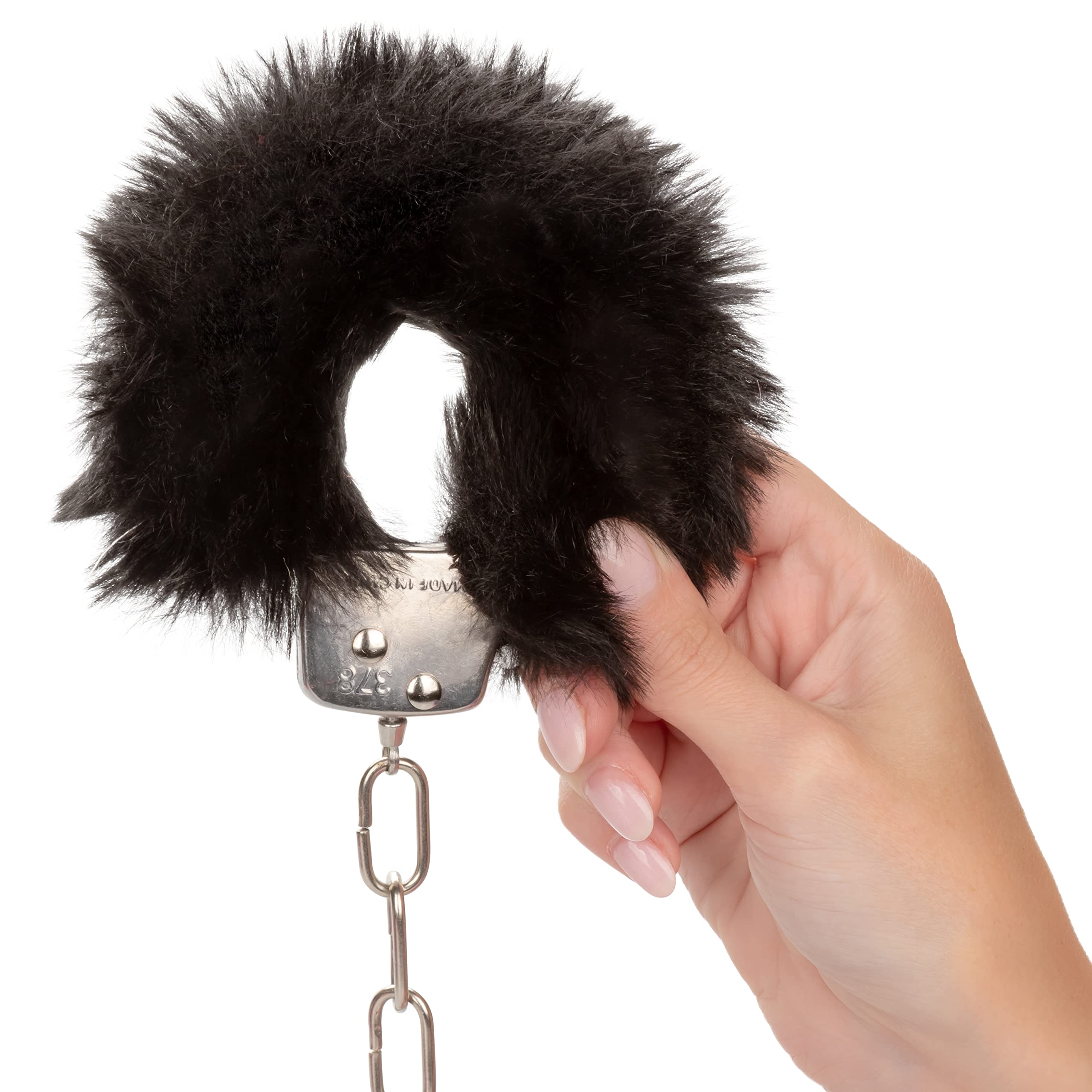 CalExotics Ultra Fluffy Furry Cuffs - Black Metal Bondage Restraints with Removable Fur