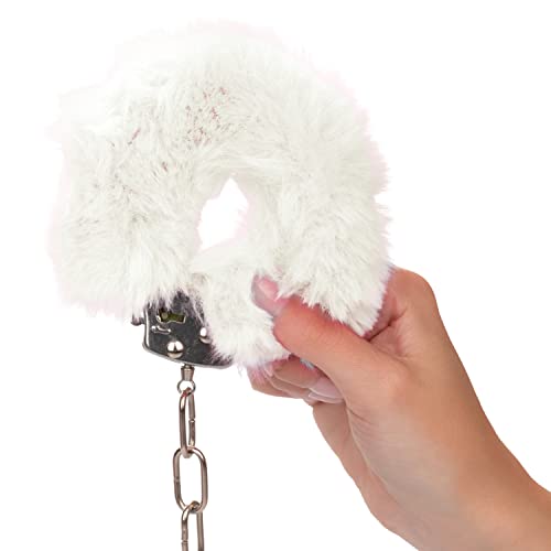 CalExotics Ultra Fluffy Furry Cuffs - White: Designer Metal Cuffs with Removable Fur