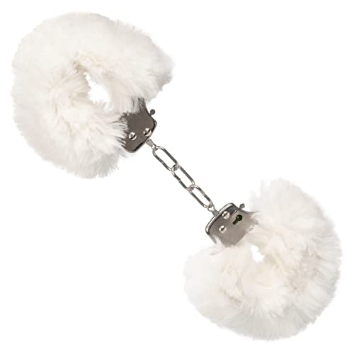 CalExotics Ultra Fluffy Furry Cuffs - White: Designer Metal Cuffs with Removable Fur