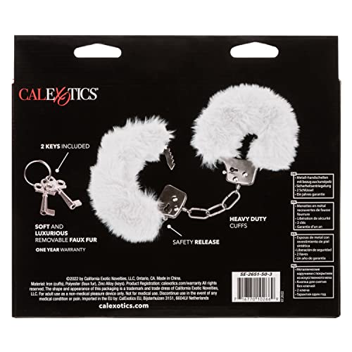 CalExotics Ultra Fluffy Furry Cuffs - White: Designer Metal Cuffs with Removable Fur