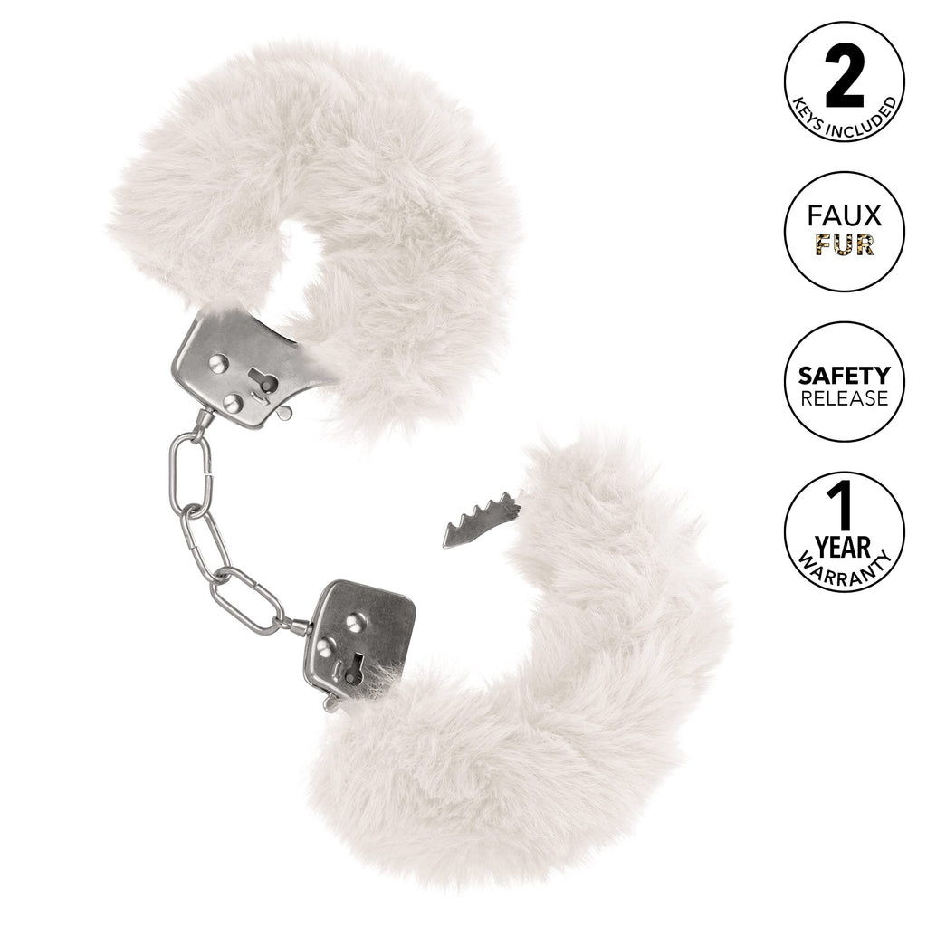 CalExotics Ultra Fluffy Furry Cuffs - White: Designer Metal Cuffs with Removable Fur