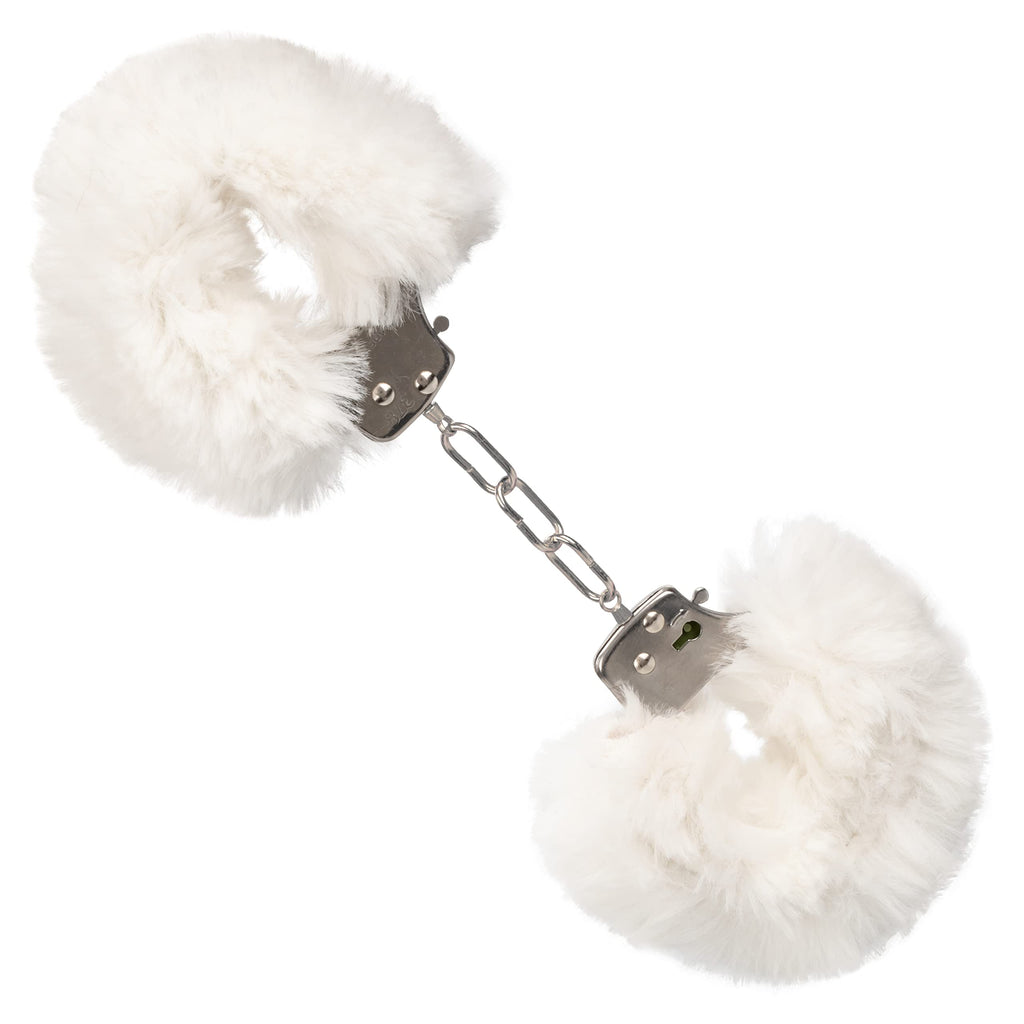CalExotics Ultra Fluffy Furry Cuffs - White: Designer Metal Cuffs with Removable Fur