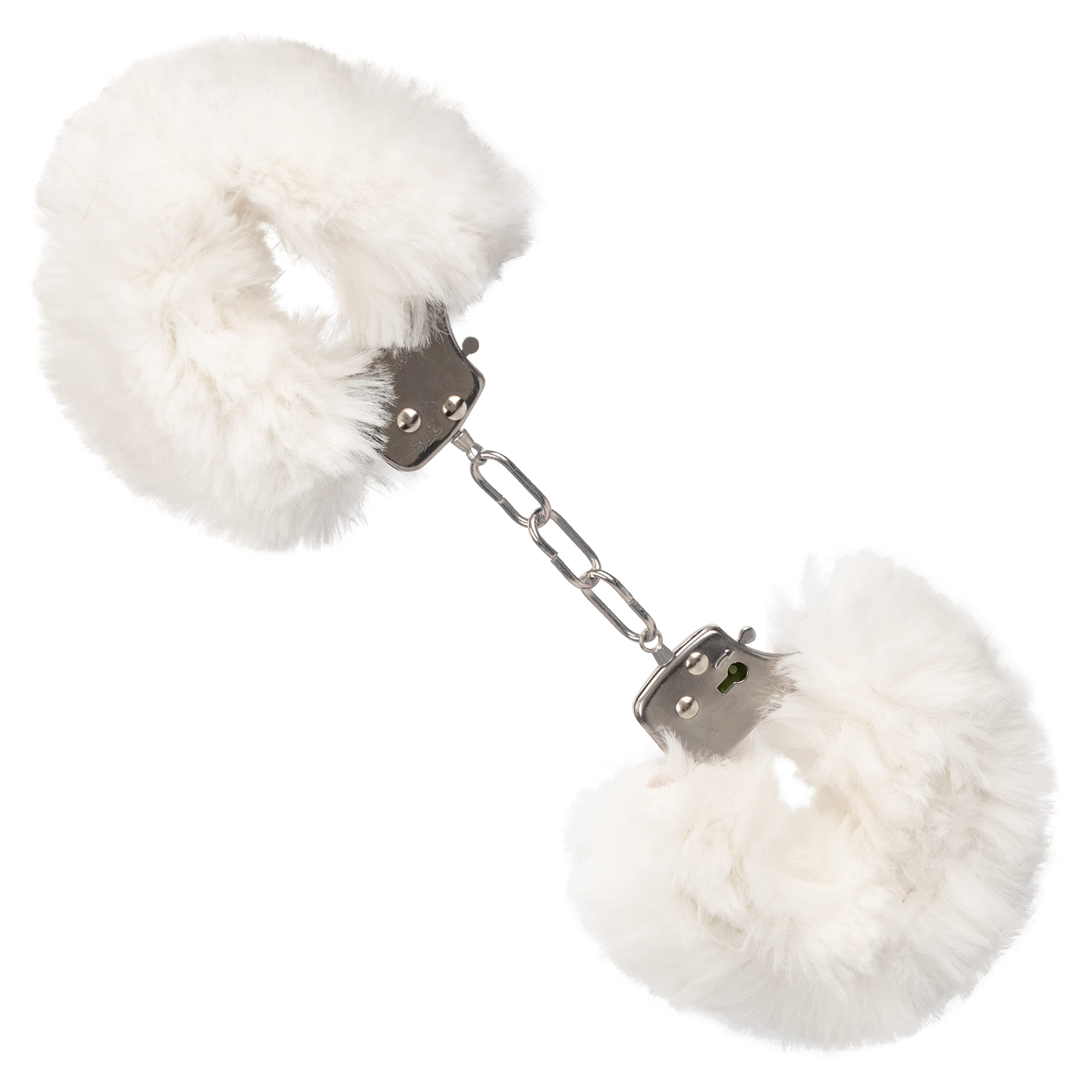 CalExotics Ultra Fluffy Furry Cuffs - White: Designer Metal Cuffs with Removable Fur