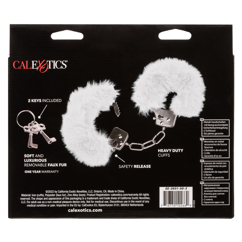 CalExotics Ultra Fluffy Furry Cuffs - White: Designer Metal Cuffs with Removable Fur