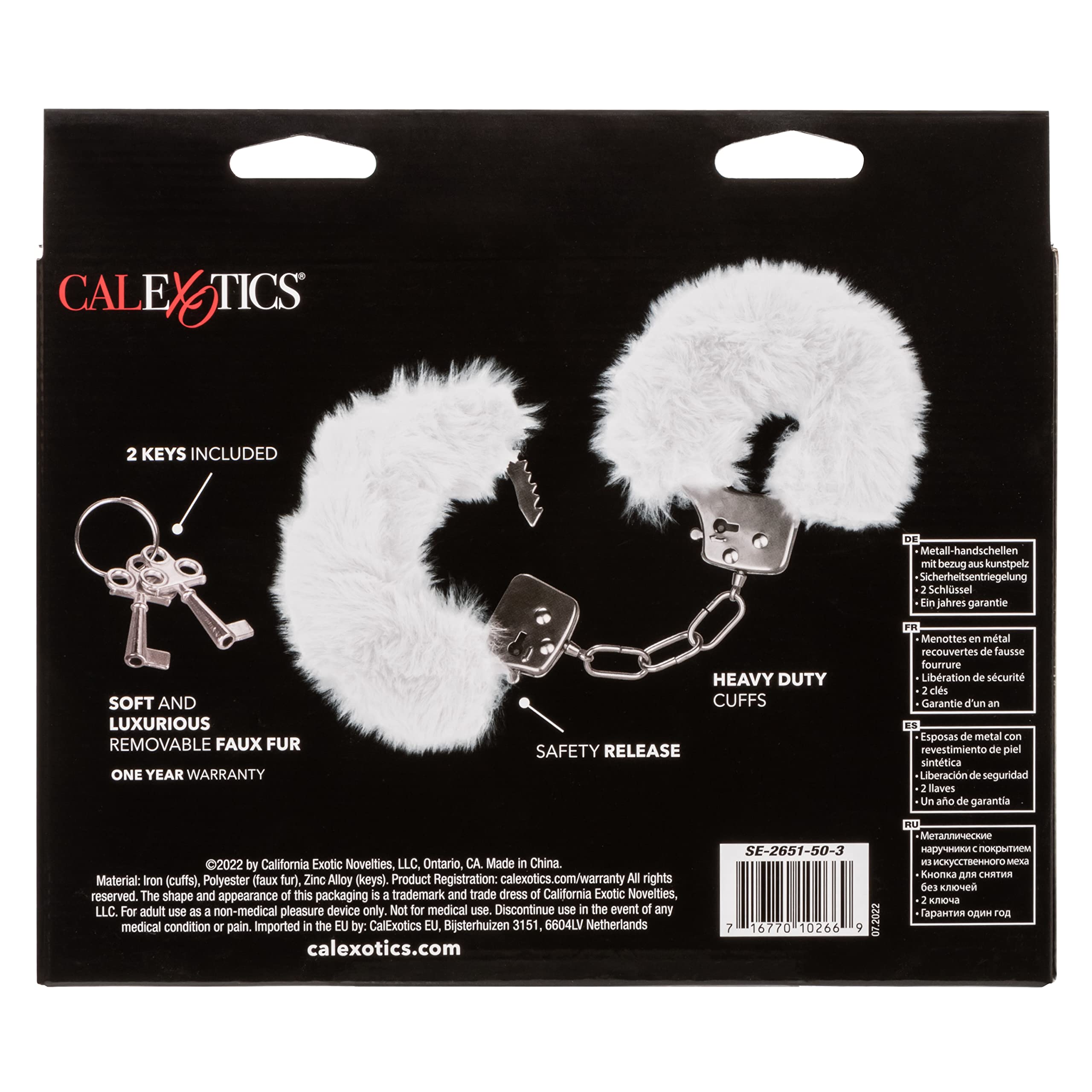 CalExotics Ultra Fluffy Furry Cuffs - White: Designer Metal Cuffs with Removable Fur