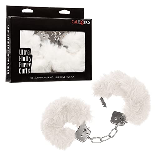 CalExotics Ultra Fluffy Furry Cuffs - White: Designer Metal Cuffs with Removable Fur