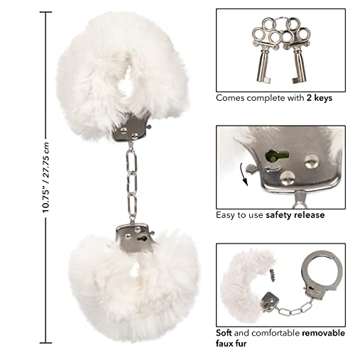 CalExotics Ultra Fluffy Furry Cuffs - White: Designer Metal Cuffs with Removable Fur