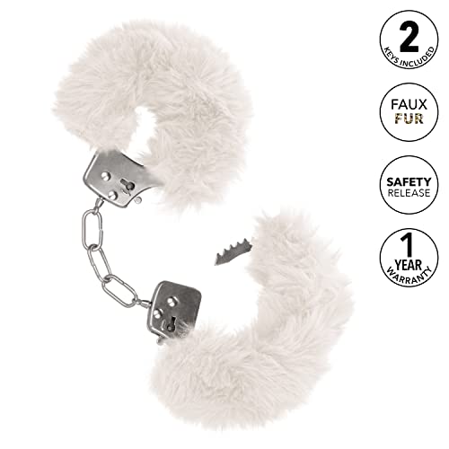 CalExotics Ultra Fluffy Furry Cuffs - White: Designer Metal Cuffs with Removable Fur