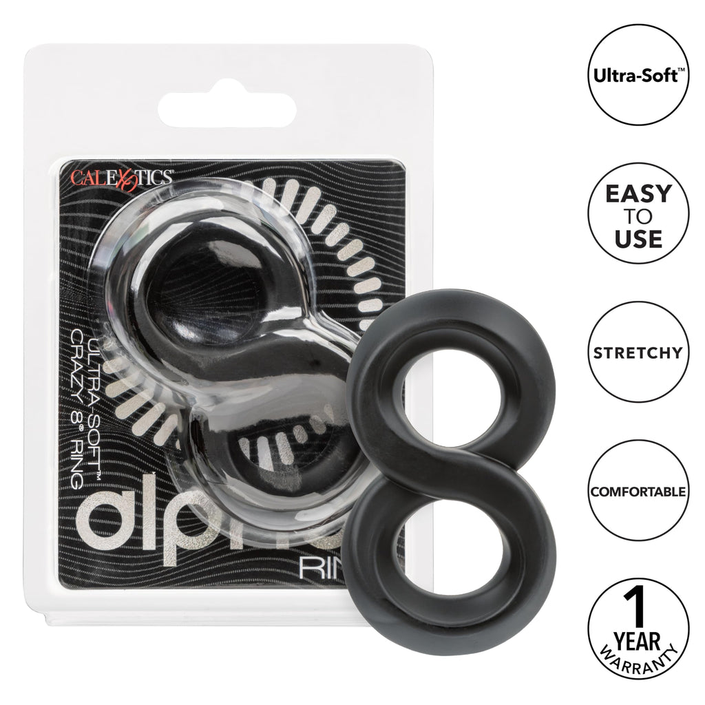 CalExotics Ultra-Soft Crazy 8 Dual Silicone Ring for Scrotum Support, Waterproof, Black
