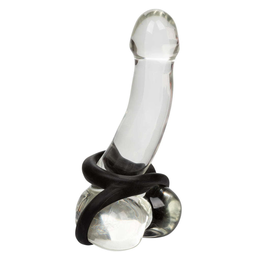 CalExotics Ultra-Soft Crazy 8 Dual Silicone Ring for Scrotum Support, Waterproof, Black