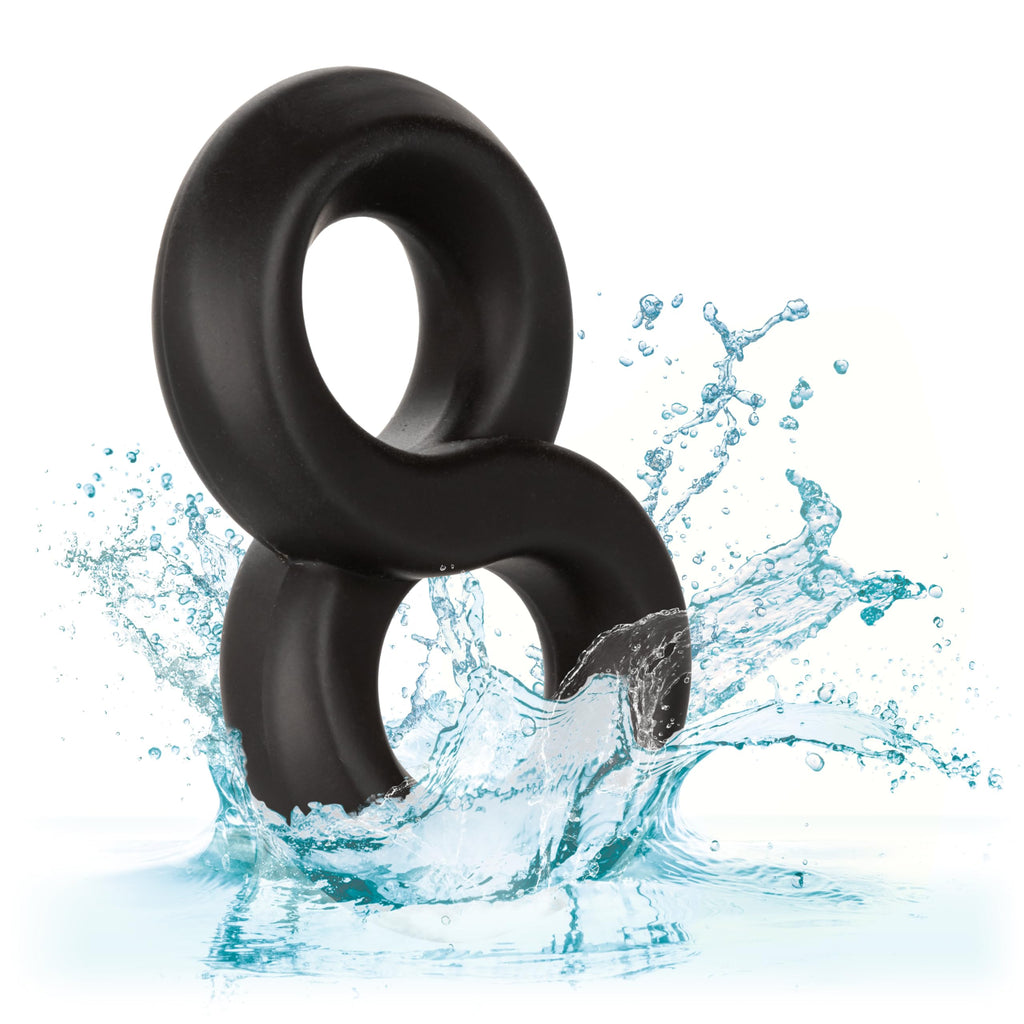 CalExotics Ultra-Soft Crazy 8 Dual Silicone Ring for Scrotum Support, Waterproof, Black