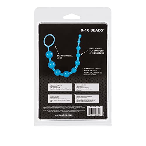 CalExotics X-10 Beads, Blue - Graduated Jelly Anal Beads with Retrieval Ring