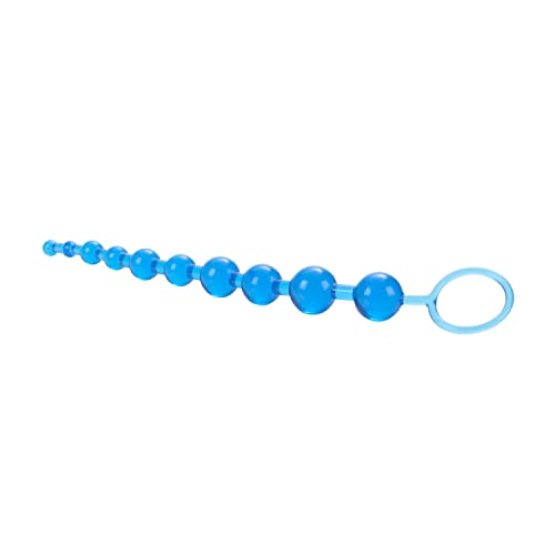 CalExotics X-10 Beads, Blue - Graduated Jelly Anal Beads with Retrieval Ring