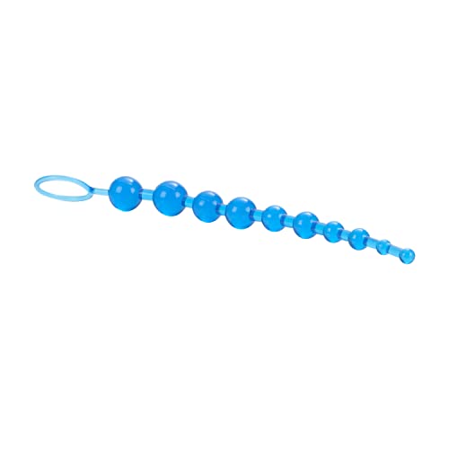 CalExotics X-10 Beads, Blue - Graduated Jelly Anal Beads with Retrieval Ring