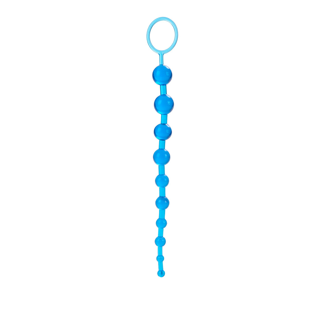 CalExotics X-10 Beads, Blue - Graduated Jelly Anal Beads with Retrieval Ring