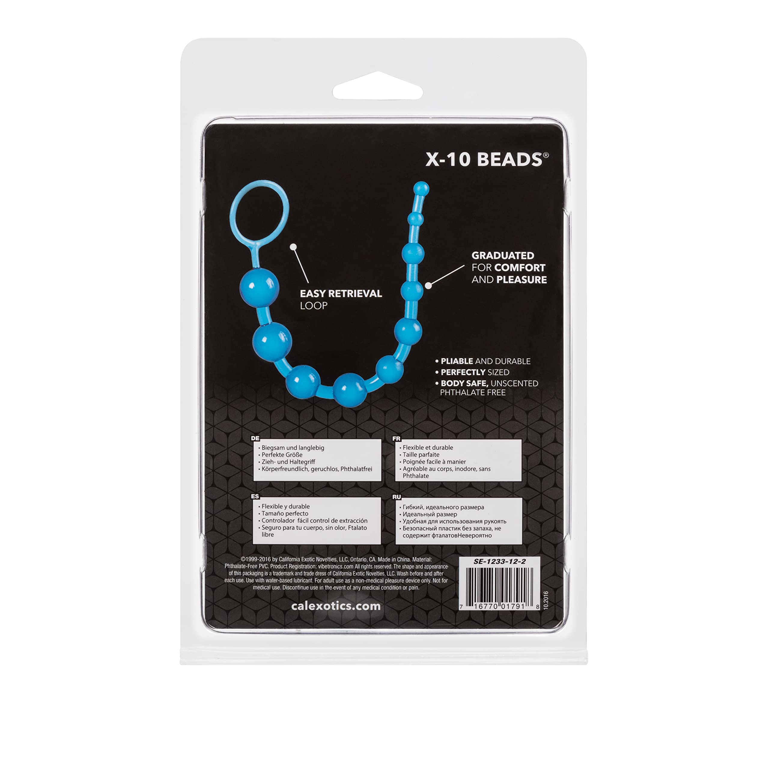 CalExotics X-10 Beads, Blue - Graduated Jelly Anal Beads with Retrieval Ring