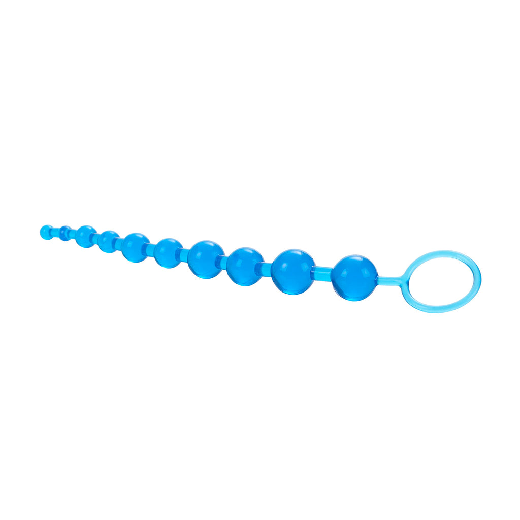 CalExotics X-10 Beads, Blue - Graduated Jelly Anal Beads with Retrieval Ring