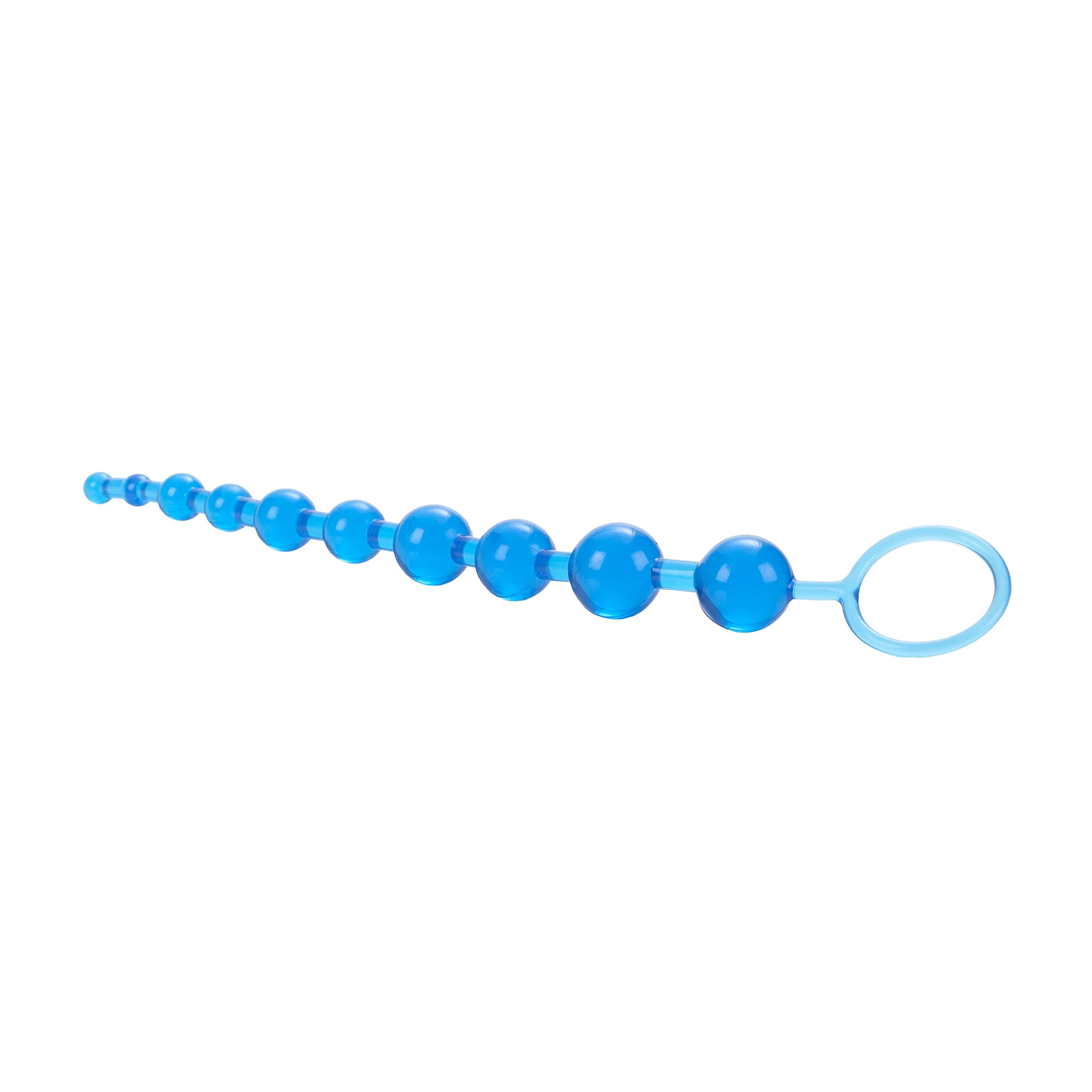 CalExotics X-10 Beads, Blue - Graduated Jelly Anal Beads with Retrieval Ring