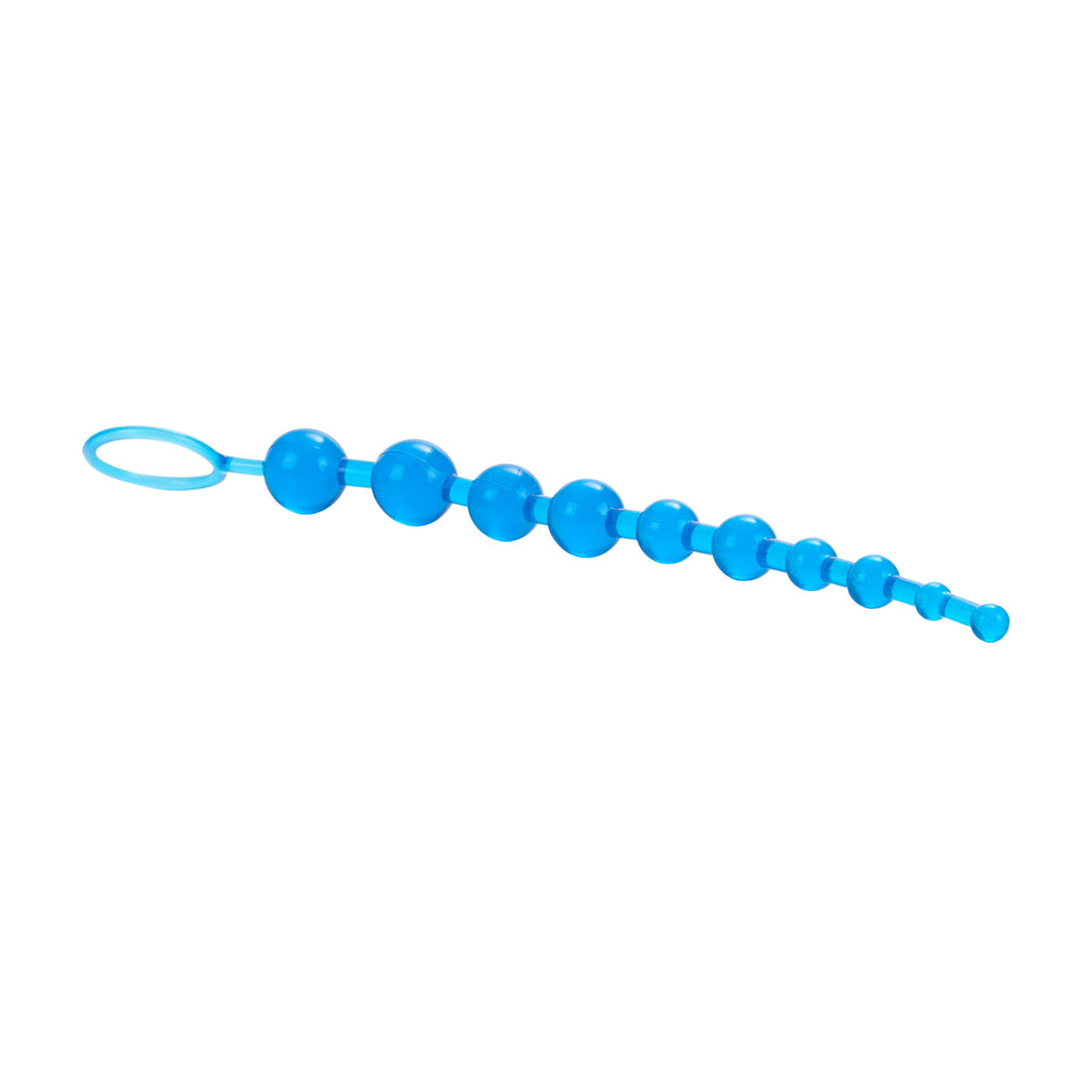 CalExotics X-10 Beads, Blue - Graduated Jelly Anal Beads with Retrieval Ring