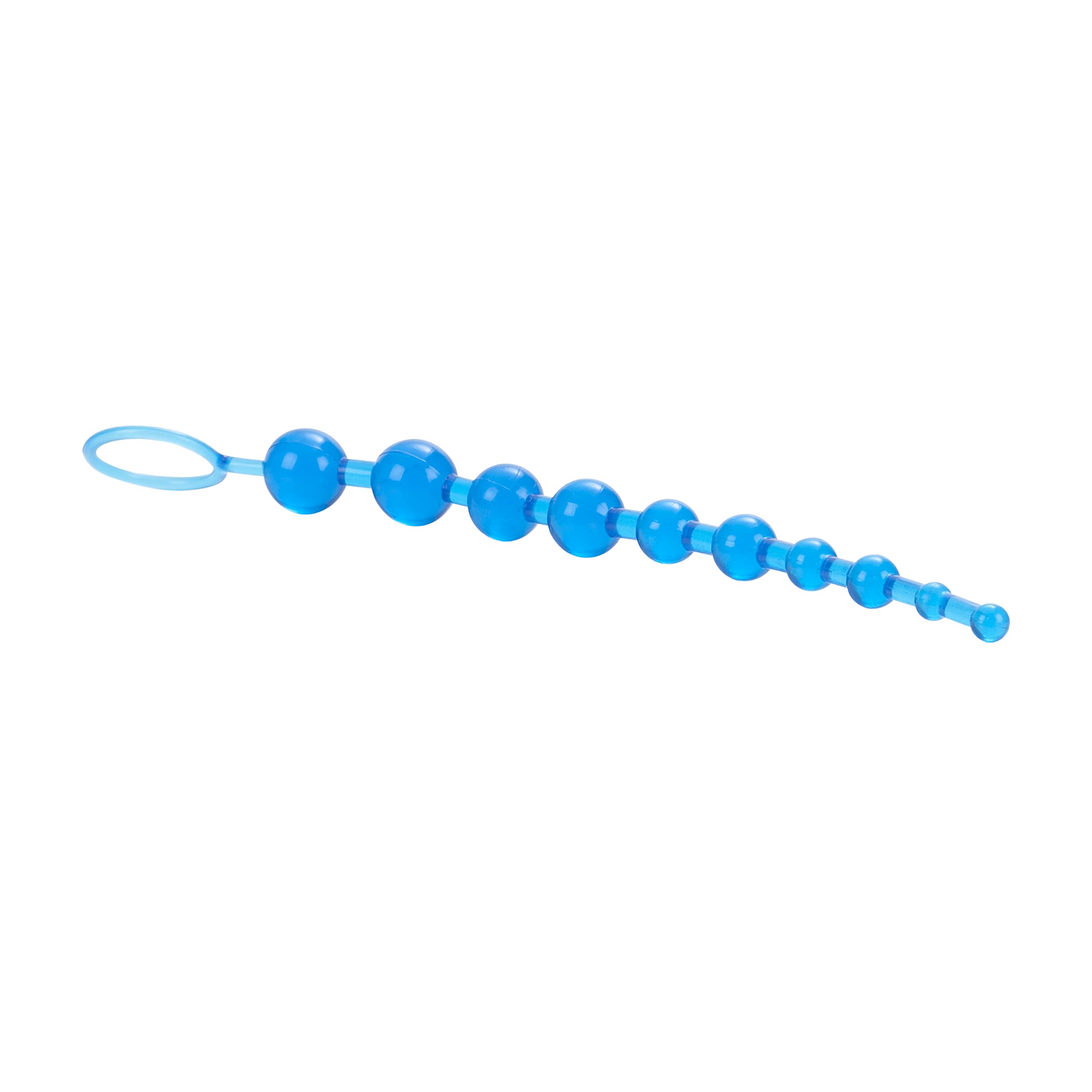 CalExotics X-10 Beads, Blue - Graduated Jelly Anal Beads with Retrieval Ring