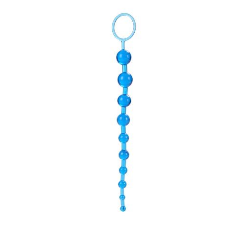 CalExotics X-10 Beads, Blue - Graduated Jelly Anal Beads with Retrieval Ring