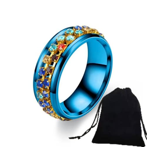 Crystal Couple Ring – Stainless Steel & Tungsten Ring with Adjustable Sizes, Nickel-Free & Anti-Allergy (Blue, Size 9)