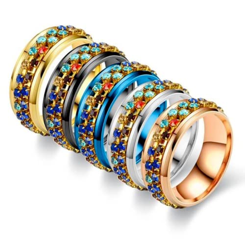 Crystal Couple Ring – Stainless Steel & Tungsten Ring with Adjustable Sizes, Nickel-Free & Anti-Allergy (Blue, Size 9)