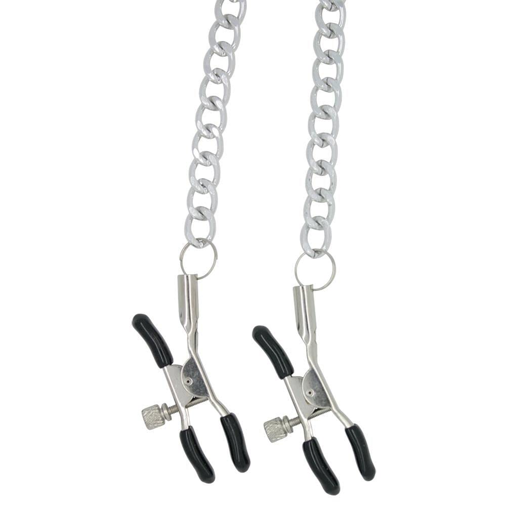 Dark Amour Adjustable Nipple Clamps – Silver/Black with Chain