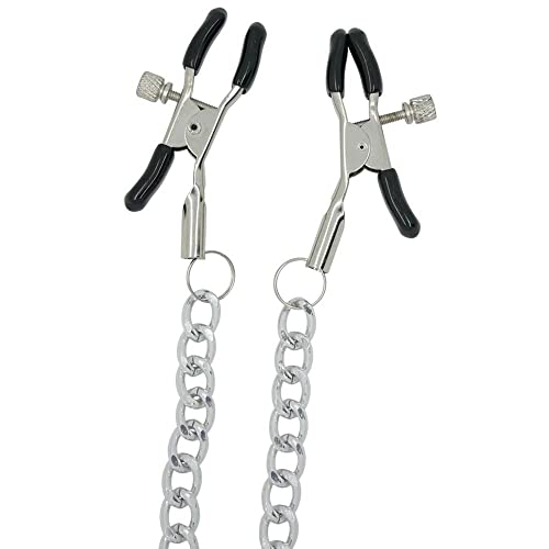 Dark Amour Adjustable Nipple Clamps – Silver/Black with Chain