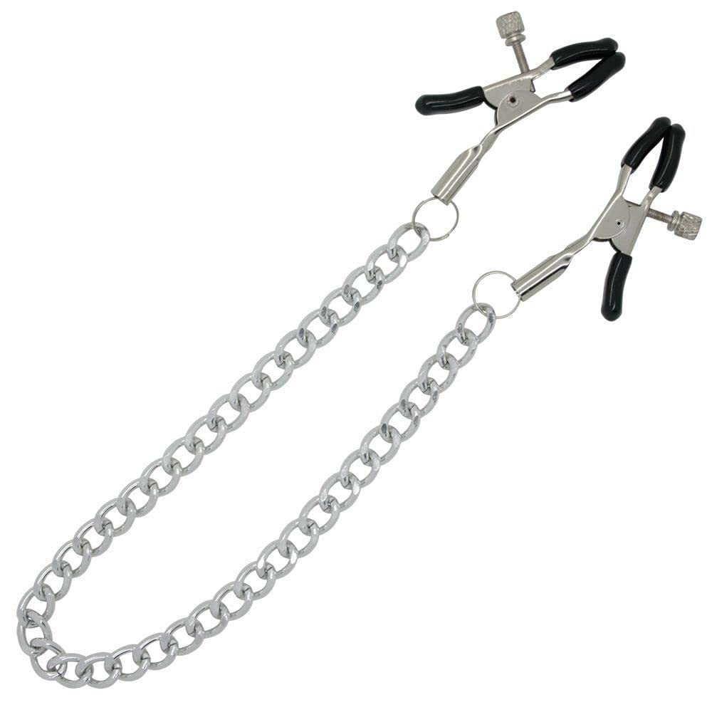 Dark Amour Adjustable Nipple Clamps – Silver/Black with Chain