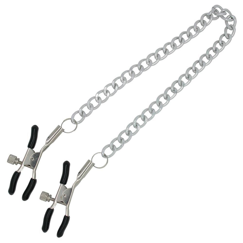 Dark Amour Adjustable Nipple Clamps – Silver/Black with Chain