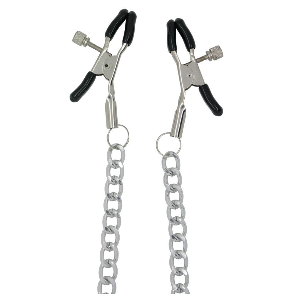 Dark Amour Adjustable Nipple Clamps – Silver/Black with Chain