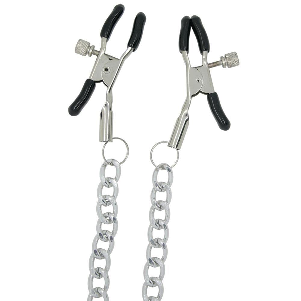 Dark Amour Adjustable Nipple Clamps – Silver/Black with Chain