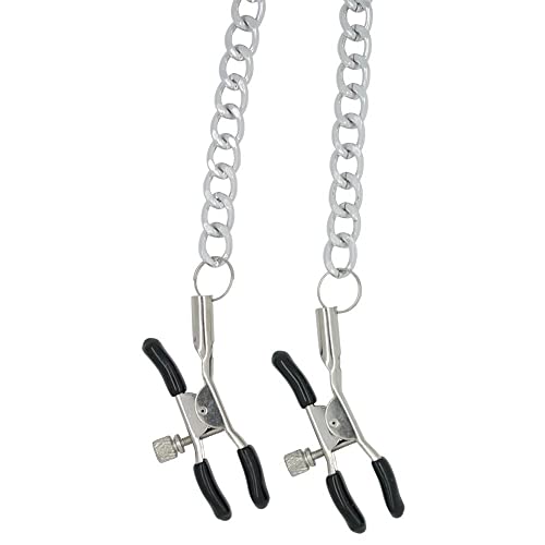 Dark Amour Adjustable Nipple Clamps – Silver/Black with Chain