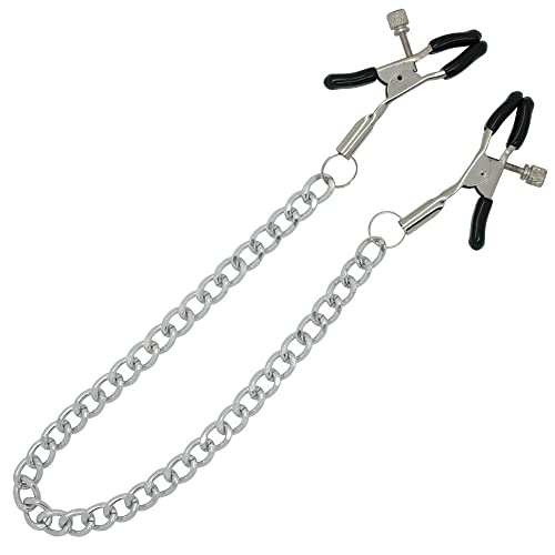 Dark Amour Adjustable Nipple Clamps – Silver/Black with Chain