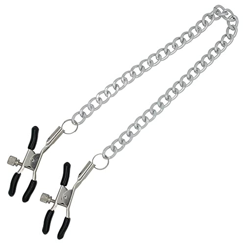 Dark Amour Adjustable Nipple Clamps – Silver/Black with Chain