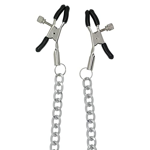 Dark Amour Adjustable Nipple Clamps – Silver/Black with Chain